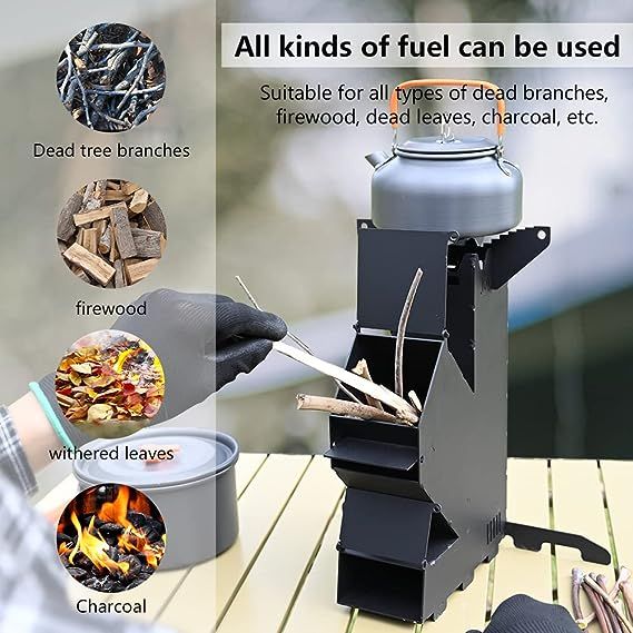 Rocket Stove Rocket Stove for Cooking Portable Wood Burning Stove Mini Wood Stove Wood Fire Camping Stove for Cooking backyard cooking Camping grill outdoor events BBQ Comes with storage bag